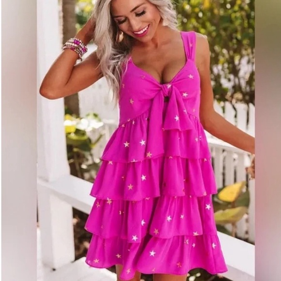 NWT Buddy Love Pink Star-Patterned Sleeveless Dress - Picture 1 of 5